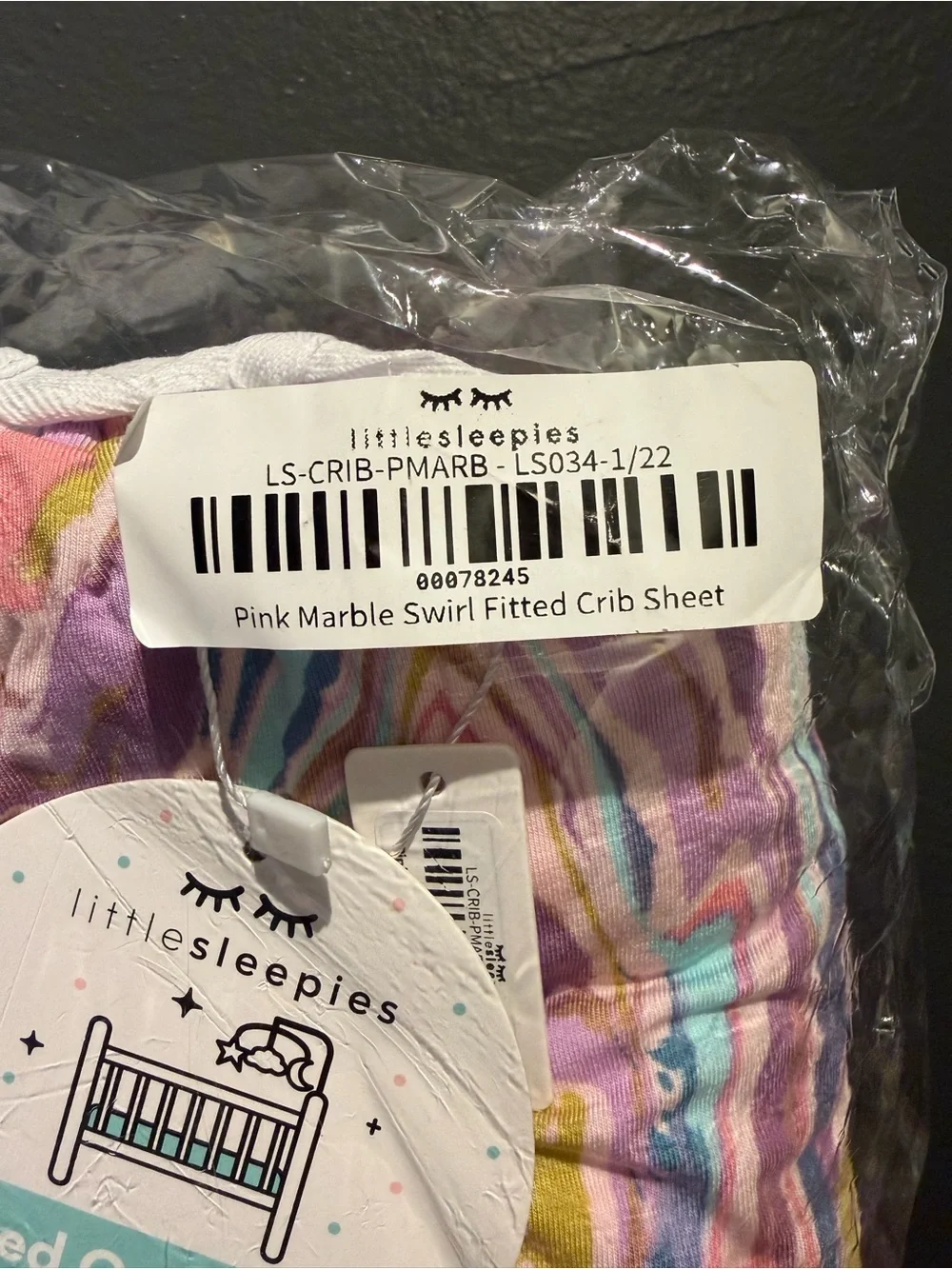 Little Sleepies Pink Marble Swirl Crib Sheet with Multicolor Veining